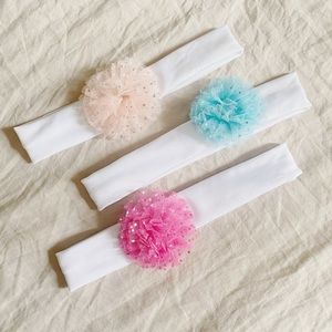 Bundle 3 Baby Girl Headbands White & Pink, Blue & Peach • Hair Accessory